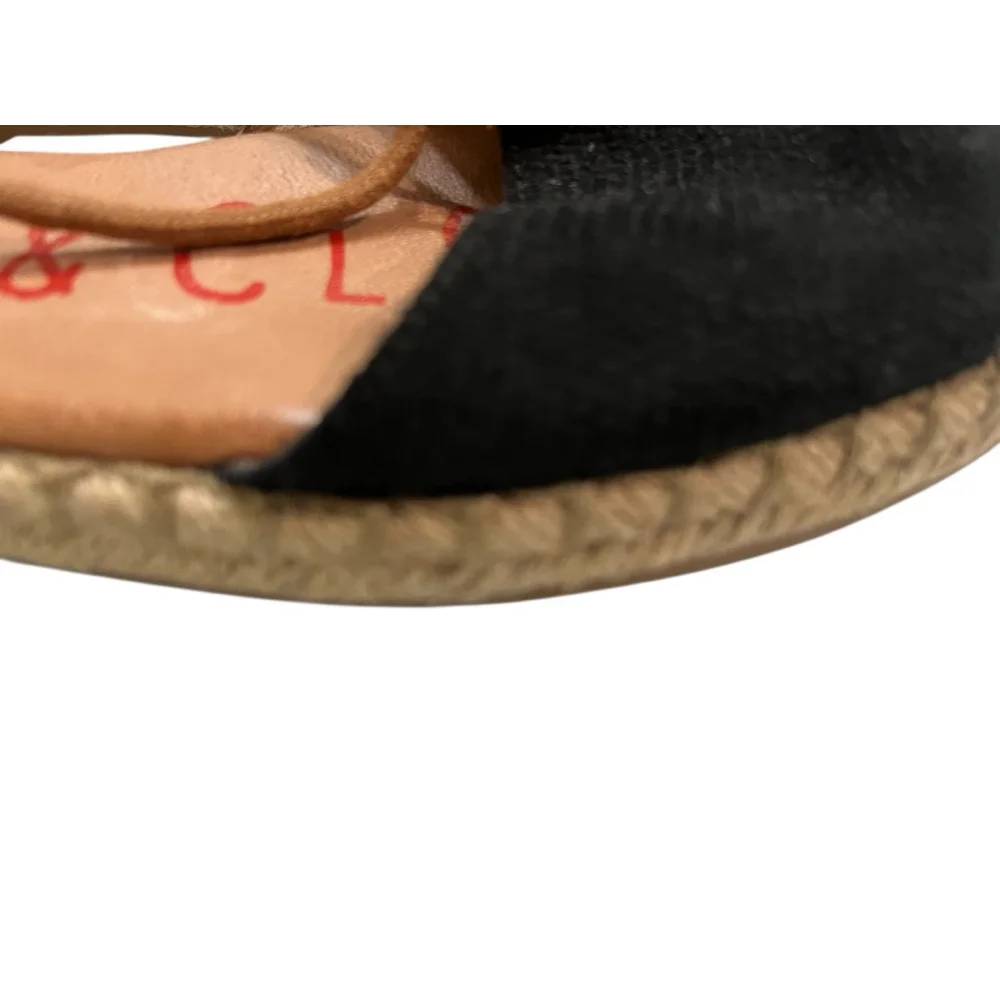 Musse & Cloud Suede Size 8 Lace Up Ankle Espadrille Sandals Black Resort